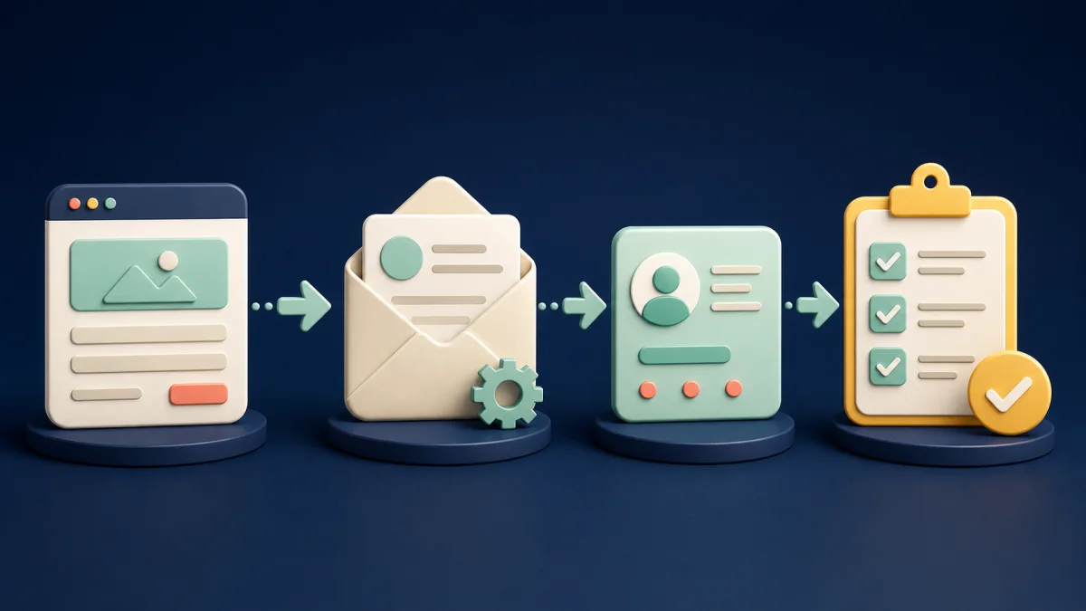 Eingehende Website-Anfrage wird automatisch an E-Mail, CRM und Aufgabe verteilt