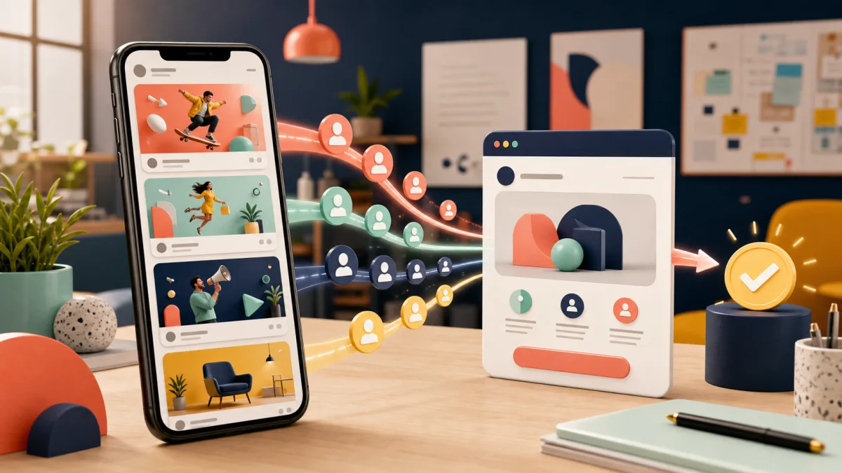 Kreative Social-Media-Kampagne auf Smartphone mit mehreren visuellen Anzeigenmotiven