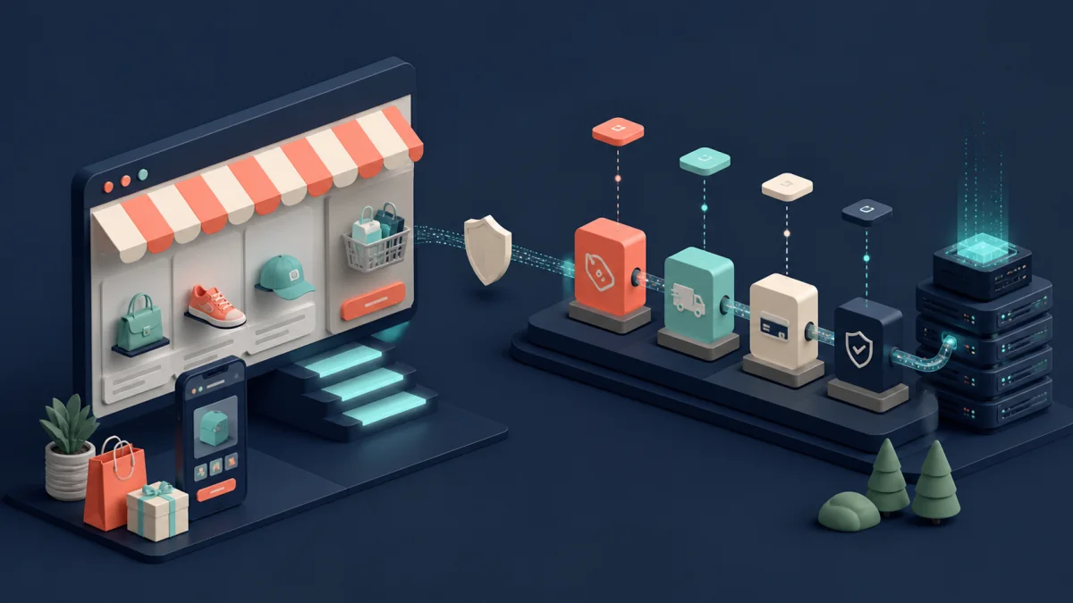 Modulare Regeln für Rabatt, Versand, Zahlung und Prüfung laufen sicher hinter einem Shopify-Checkout