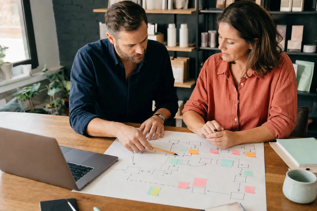 Ein praktischer Geschäftsprozess wird gemeinsam als Workflow geplant