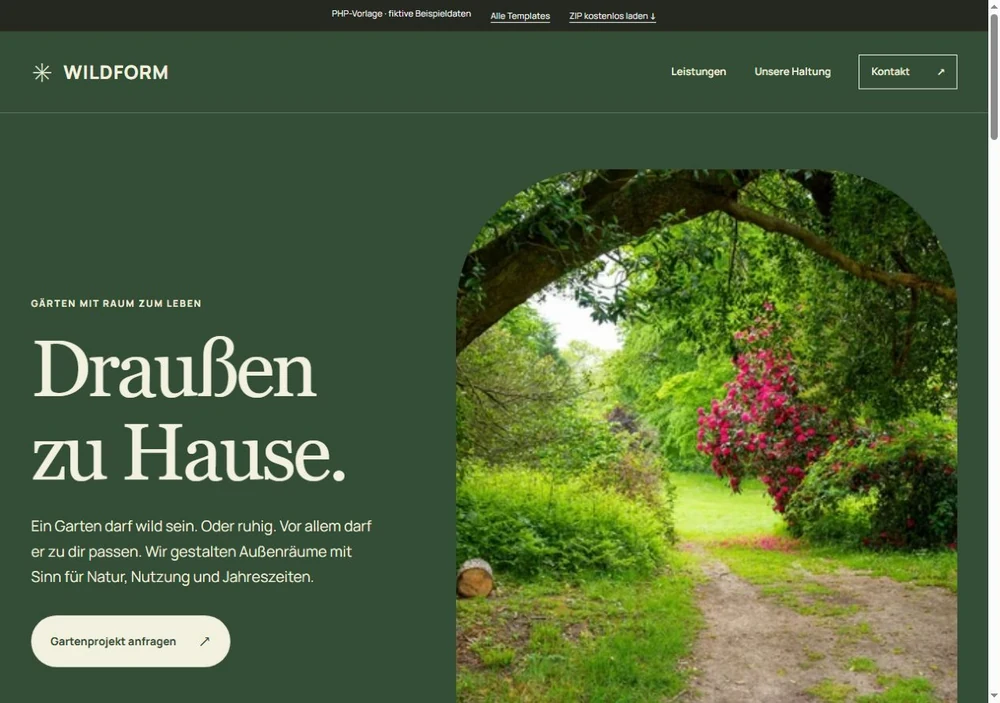 Screenshot der PHP-Vorlage WILDFORM für Gartenbau