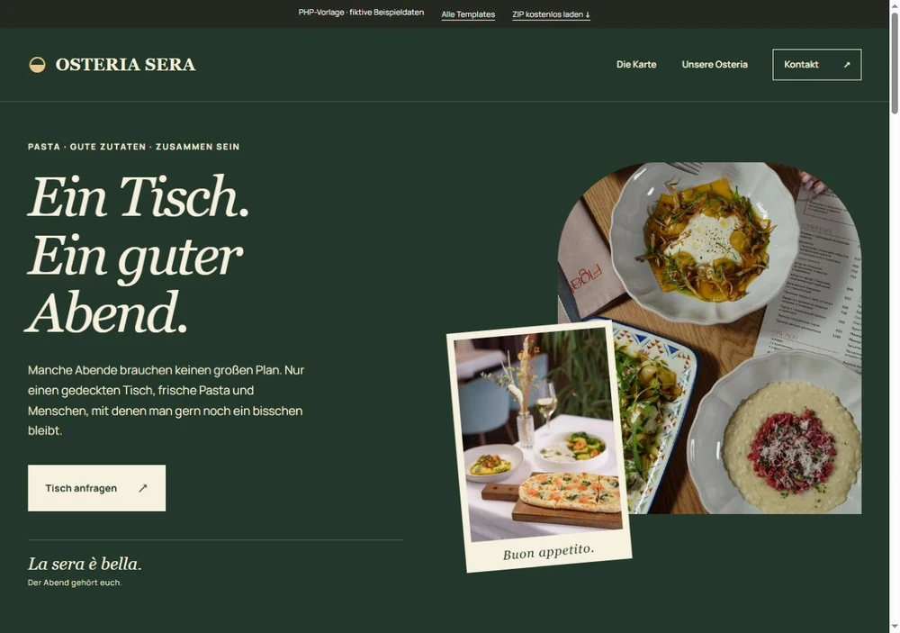 Screenshot der PHP-Vorlage OSTERIA SERA für Restaurant